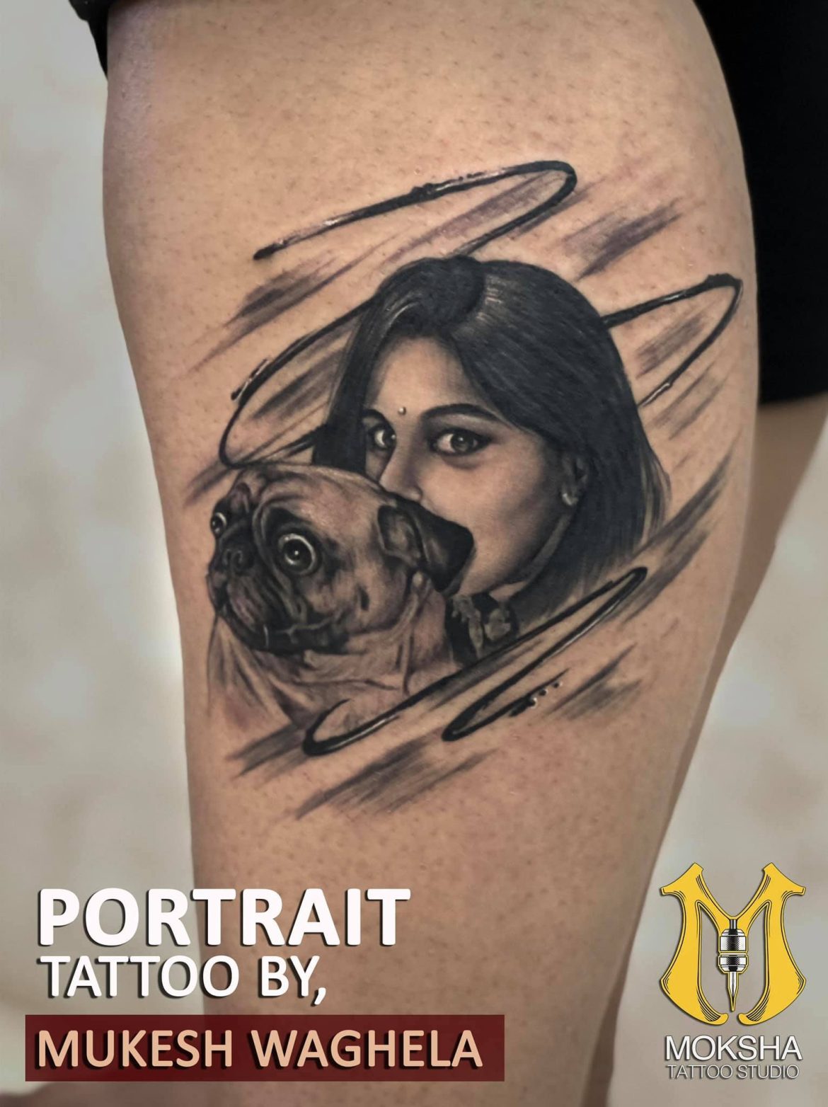 dog portrait tattoo by mukesh waghela the best tattoo artist in goa at moksha tattoo studio goa india