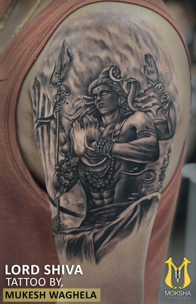 Lord Shiva Tattoo By Mukesh Waghela Best Tattoo Artist in Goa At Moksha Tattoo Studio Goa India. mokshatattoostudio