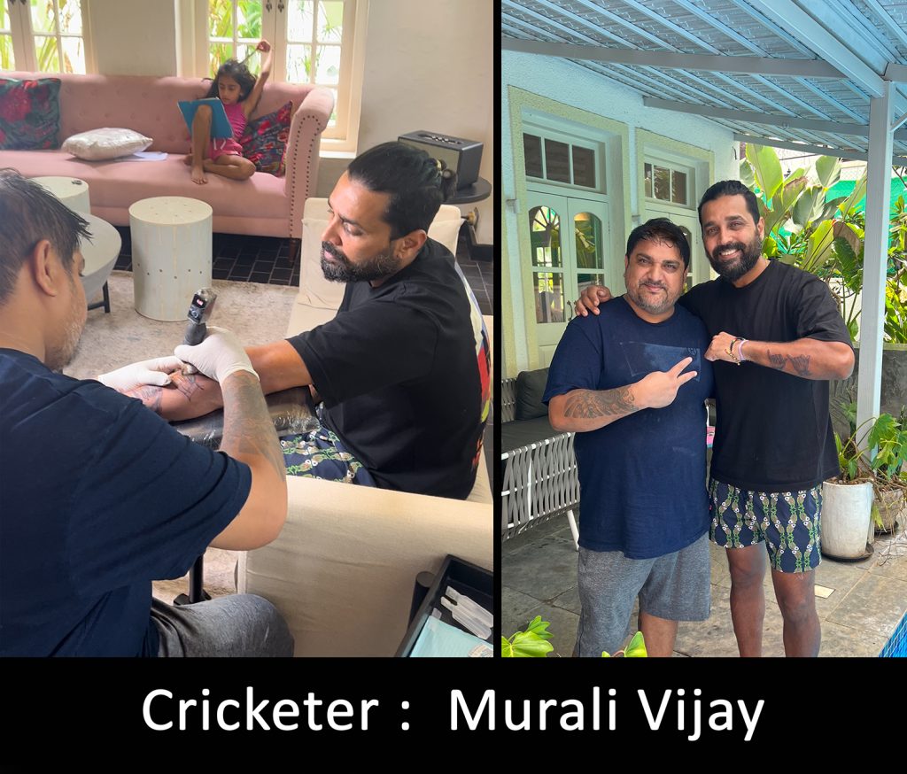 Cricketer Murali Vijay’s Tattoo by Mukesh Waghela at Moksha Tattoo Studio Goa India.